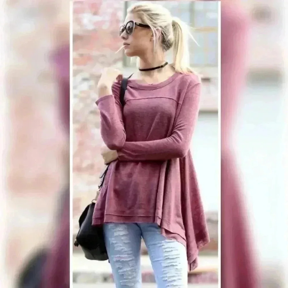 "Lizzie" Raw Edge Tunic Top in MAUVE